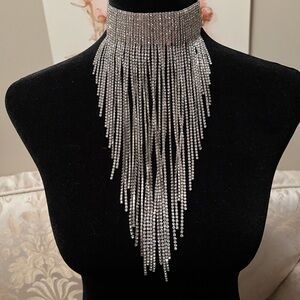 NEW Elegant Silver Fringe Choker Necklace